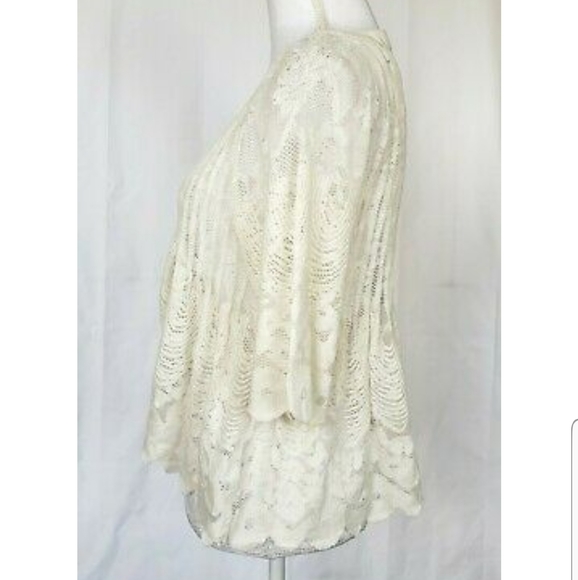 Anthropologie Meadow Rue Cream Lace Flare Top Smal - Picture 2 of 5